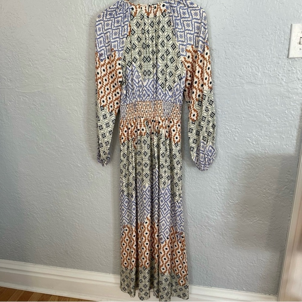 Boden Long sleeve Smocked Waist Maxi Raglan Multi Geo Trance Maxi dress - Picture 7 of 8